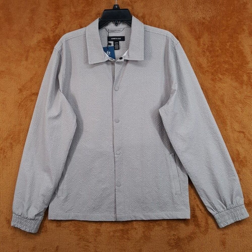 KENNETH COLE Jacket Mens Medium Tan 4 Way Stretch Seersucker Lightweight